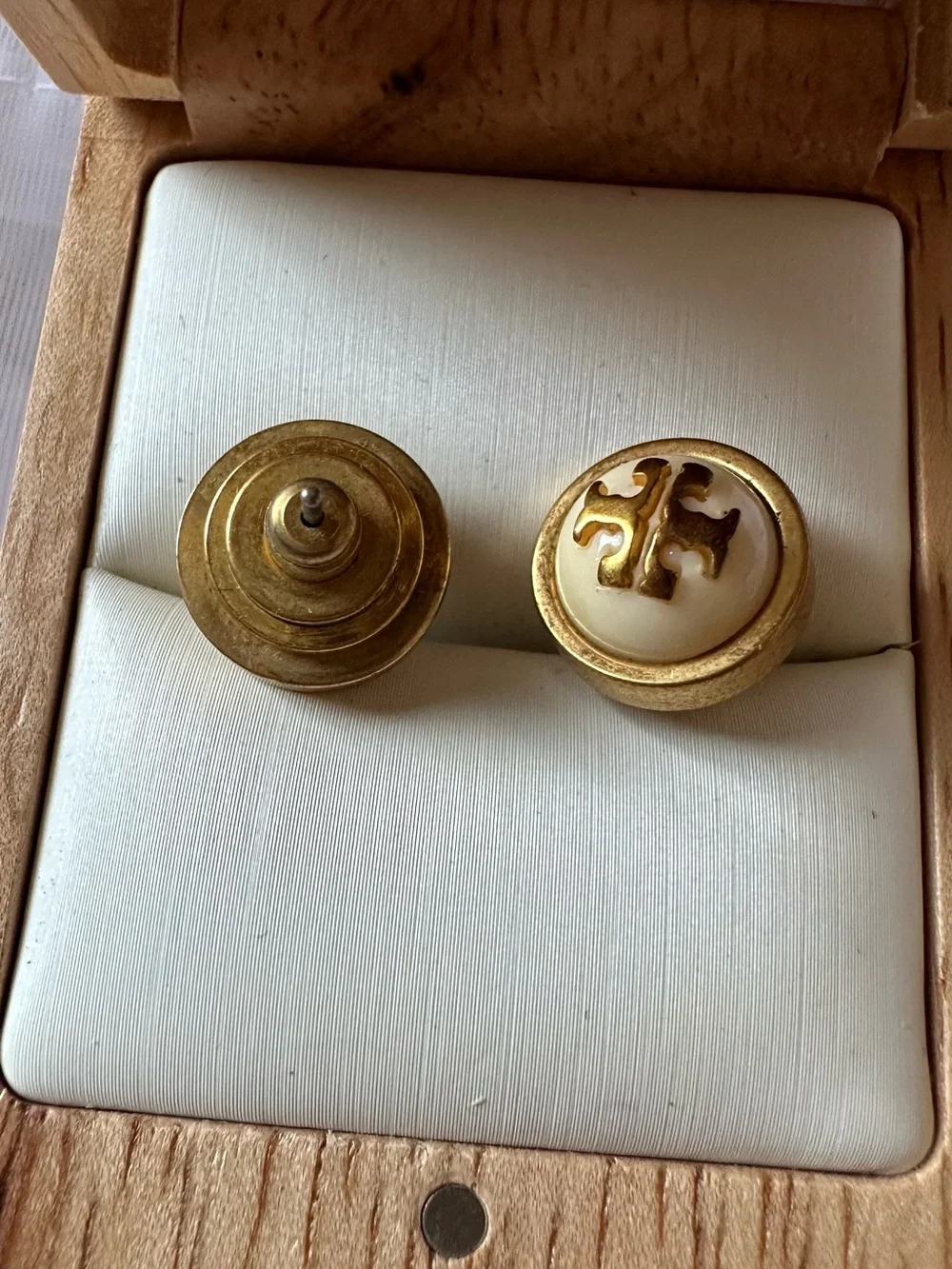 Tory Burch Melodies Stud Logo Earrings In Ivory & Gold Color